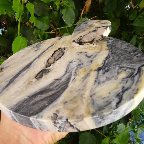 Dramatic Natural Multi-Textured Heavy Round Stone Marble Cutting Board - Picture 7 of 8